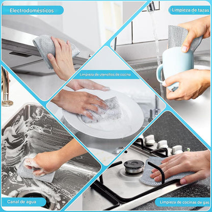 💨🛡️ Kit 6 DishMate® - Paños De Acero Sin Arañazos, Sin Olores, Limpieza En Húmedo Y Seco 🏠✨